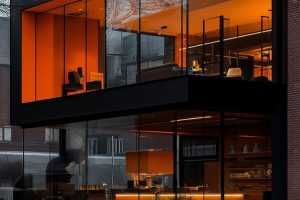 [freepicdownloader.com]-house-with-black-orange-exterior-black-orange-glass-wall-medium
